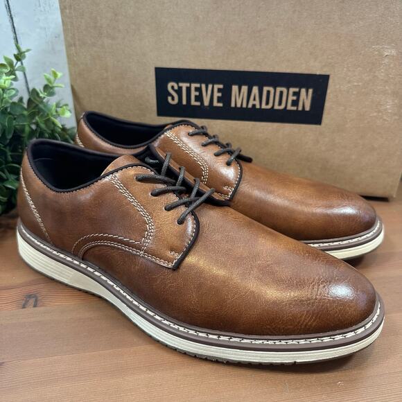 Steve Madden Men's P-Jansen Cognac Oxfords Shoes Size 9 - Picture 1 of 8